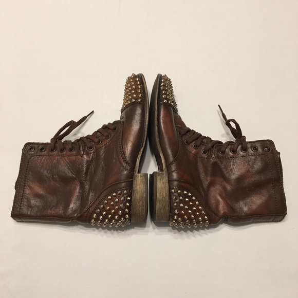 Steve Madden Tarnney Brown Leather Studded Combat Boots Size 7M - Picture 6 of 13